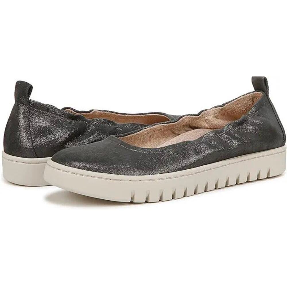 VIONIC Uptown Ballet Metallic Gray Leather Flat Comfort Shoe sz 10 Work Casual